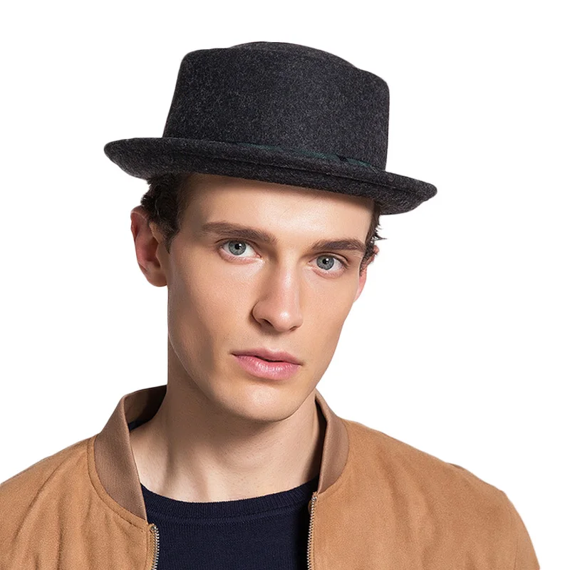 FS Винтаж шляпа мужские черные шерсть фетровая шляпка шерстяная Шапки круглая из