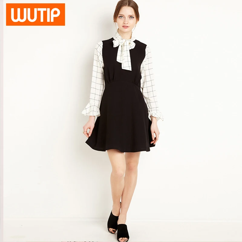 2017 летний новый мода дамы воротник лук ложные две платье/платье шифон|dresses dress|dresses