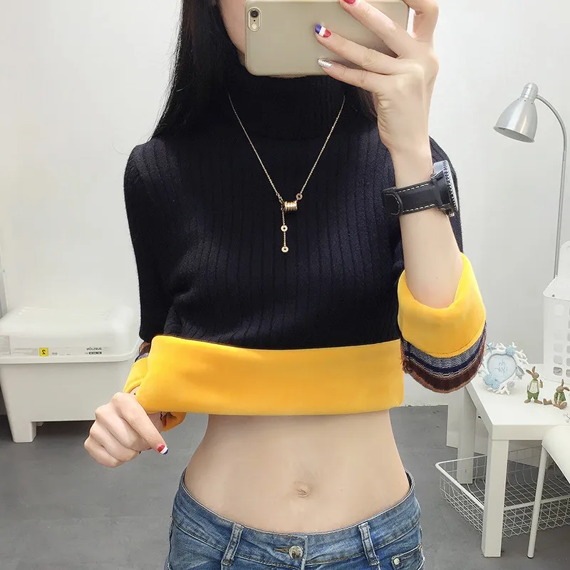 Winter Turtleneck Sweater Pullover Women New Plus Velvet Warm Slim Pull Knit Bottoming Shirt Long-sleeved Jumper Female | Женская одежда