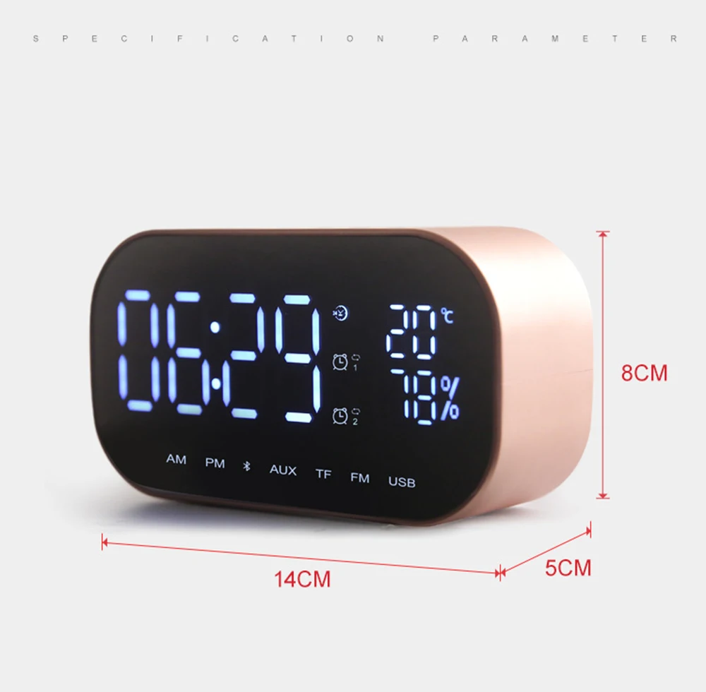 Digital Alarm Clock LED Alarm Clock FM Radio Wireless Bluetooth Speaker Support Aux TF Office Bedroom Home Snooze Display Time
