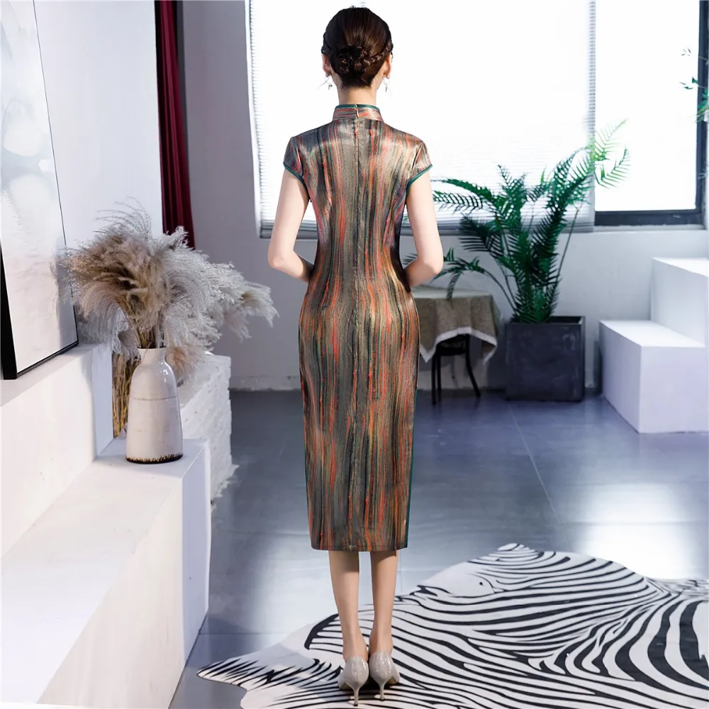 Шанхай история китайский стиль Платье До Колена Cheongsam цветочный Qipao восточное платье с коротким рукавом Вечерние платья для женщин