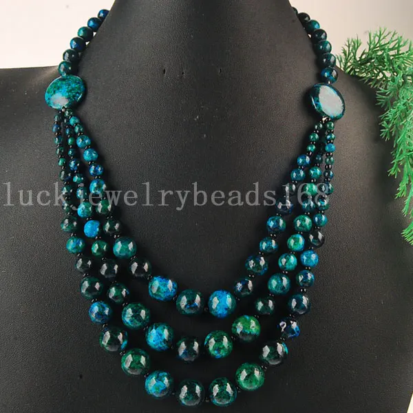 Бесплатная доставка модные ювелирные изделия 4 ~ 12 мм бусины из азурита ожерелье 19