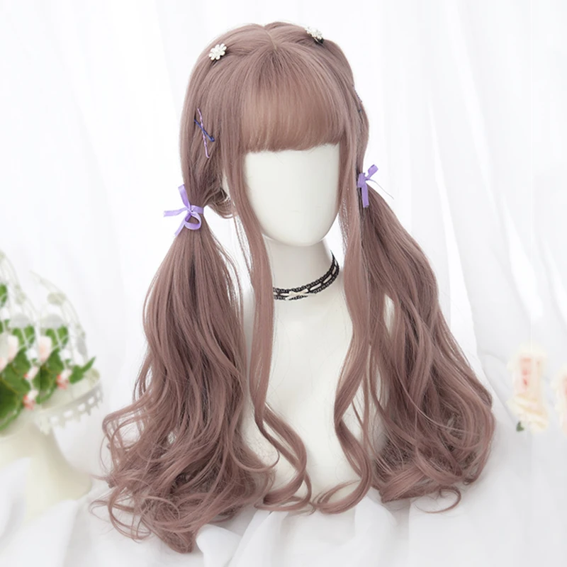 

Beautiful Long Curly women Hair Cosplay Wig Synthetic wig Lolita kawaii Brown Hair women Fashion Girls Lolita Wig Bunches Cute