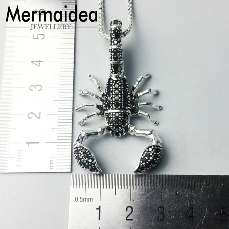 Посеребренная цепочка из звеньев черные ожерелья с подвесками скорпионов модное