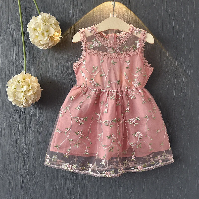 

2018 Summer New Children's Dresses Girls' Pure Color Lace Embroidered Vest Princess Dress #1