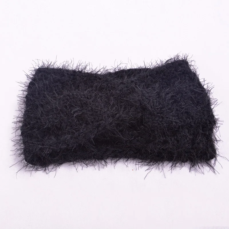 Black headband Новинка, однотонная вязаная крючком Женская повязка на голову, Зимняя Теплая повязка на голову, повязка для волос, для девушек, плетение крестиком, повязки на голову, на год - Цвет: Black headband