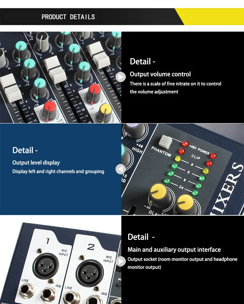 FELYBY мини портативный аудио микшер с USB Bluetooth DJ звук микшерный пульт MP3 Разъем 4 канала 48 в усилитель для караоке KTV