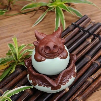 Ox Китайский Зодиак фиолетовый глина Celadon чайный горшок чашка для чая, гайвань, портативный дорожный чайный сервиз, в форме животного чайный сервиз керамика чайная чашка Quik - Цвет: Ox