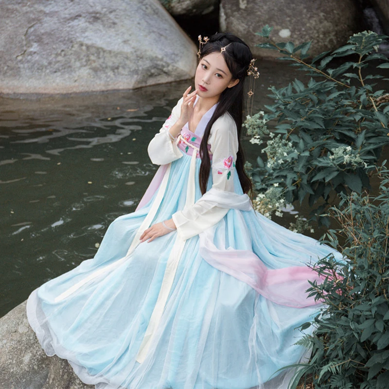 Hanfu костюм для китайских танцев, традиционный сценический наряд для певцов, женское Старинное платье, народный фестиваль, одежда для выступлений DC1133