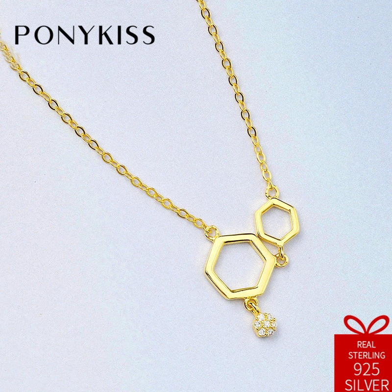 Женское ожерелье с подвеской PONYKISS золотое геометрическим узором из