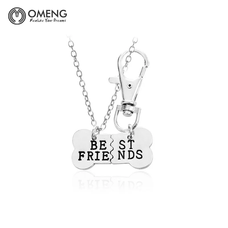 OMENG JEWELRY 2pcs/set Gold Silver Color Dog Bone Best Friends Charm Necklace &amp Keychain Handstamped Bones Friendship Jewelry | Украшения