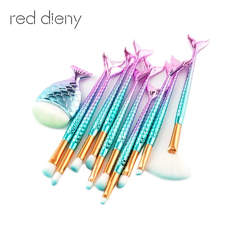 Make Up Foundation Eyebrow Eyeliner Blush Cosmetic Concealer Brushes 7-15pcs Mermaid Fish Tail Makeup pinceis sereia | Красота и