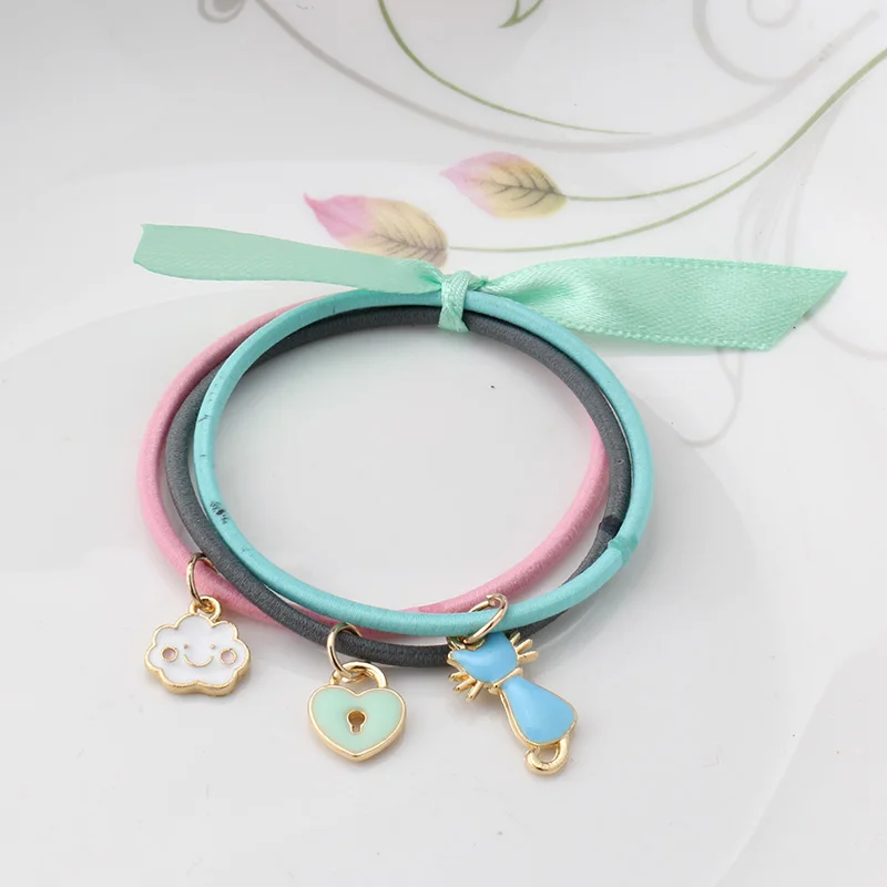 3 шт. яркие цвета резинки для волос Детские эластичные лента с бантом подвеска в