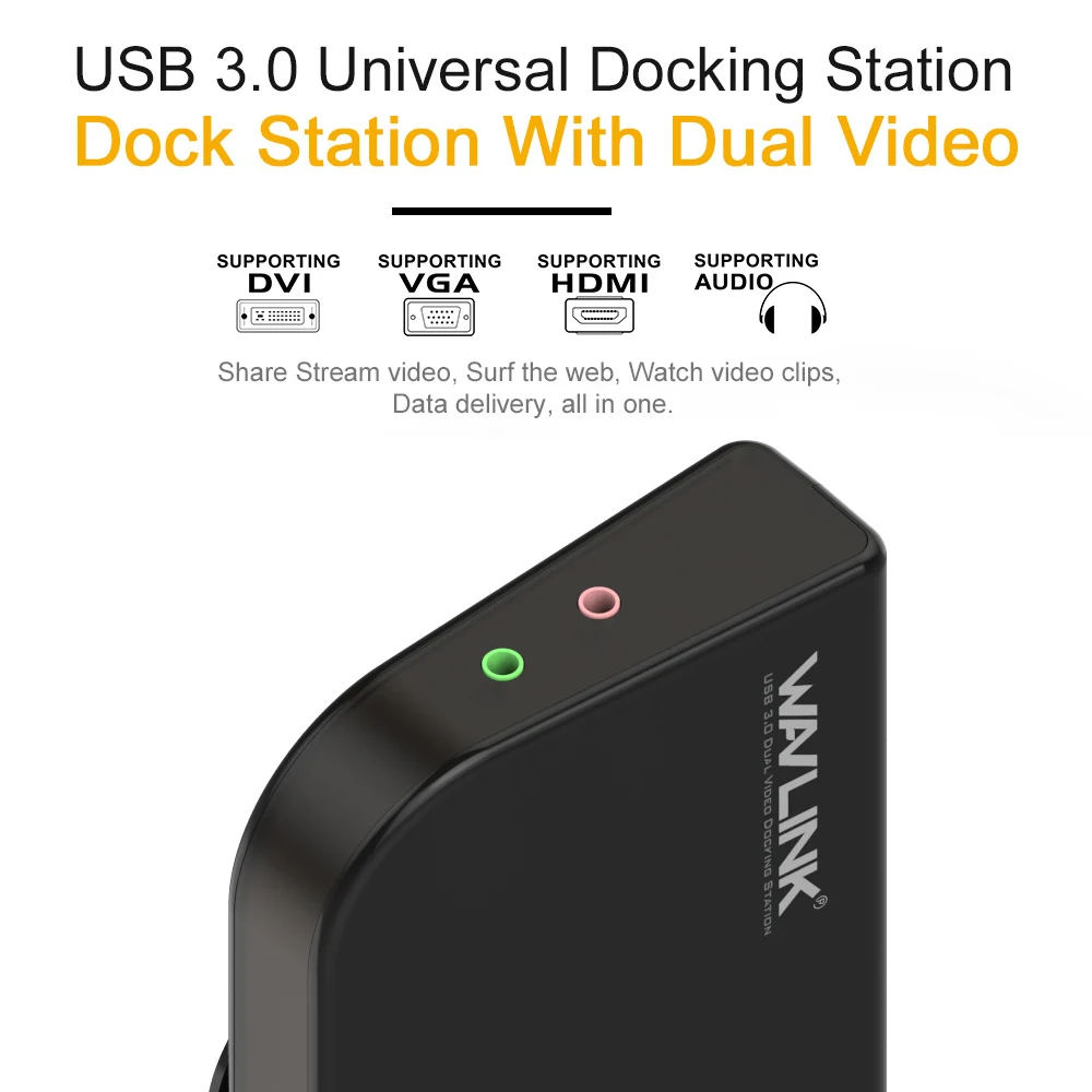 Wavlink Универсальная док-станция USB 3,0 Gigabit Ethernet Двойной видео дисплей Быстрая зарядка HDMI DVI VGA многофункциональная док-станция