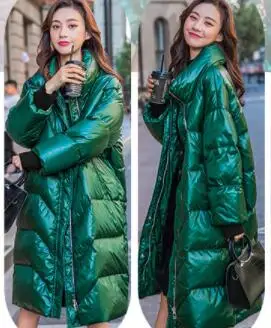 green Зимняя женская куртка-пуховик Последней Моды свободного размера плюс, плотное Супер теплое пальто высокого качества, белая куртка-пуховик на утином пуху OK637 - Цвет: green
