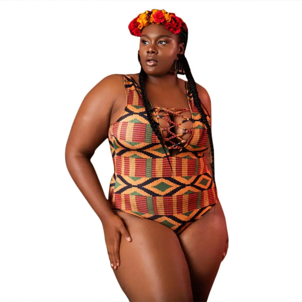 Женский купальник бикини большого размера плюс с пуш ап бандажный этнический