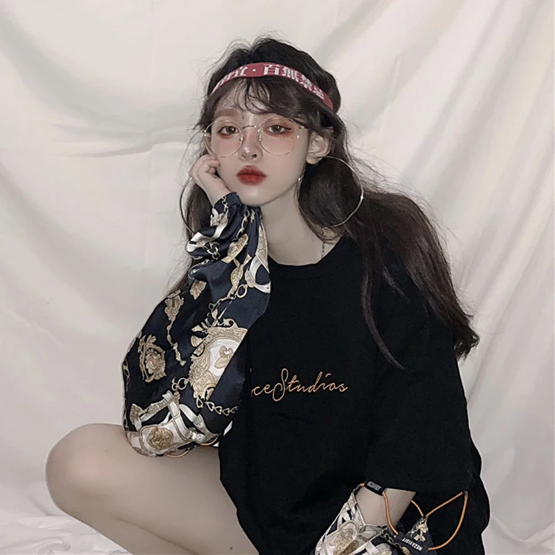 Новинка 2019 Футболка Harajuku Ulzzang шифоновая Свободная Толстовка большого размера с