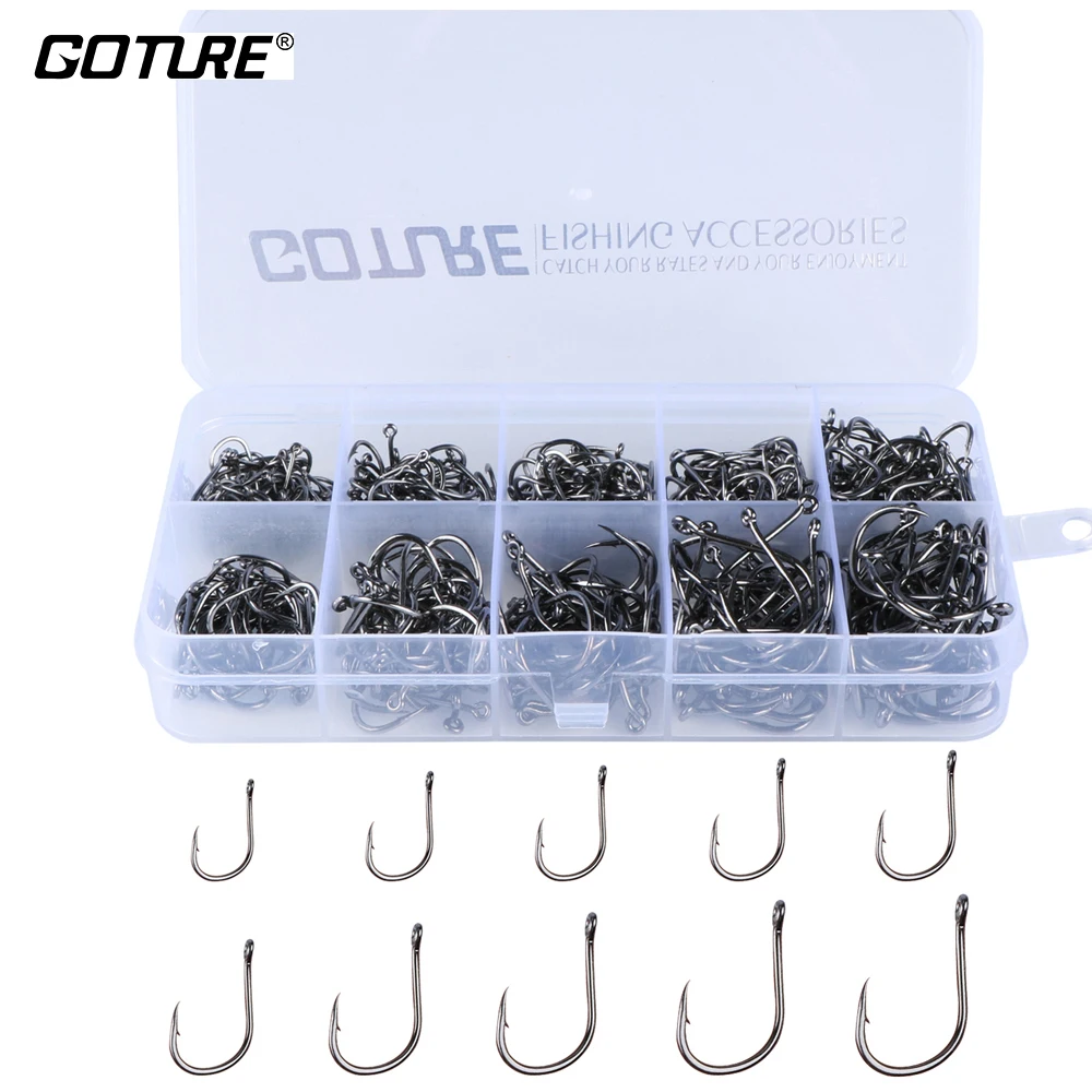 Goture 500pcs/Box Fishing Hook Size #6-#15 High Carbon Steel Fishhooks Carp Hooks All for Accessories Gear | Спорт и развлечения