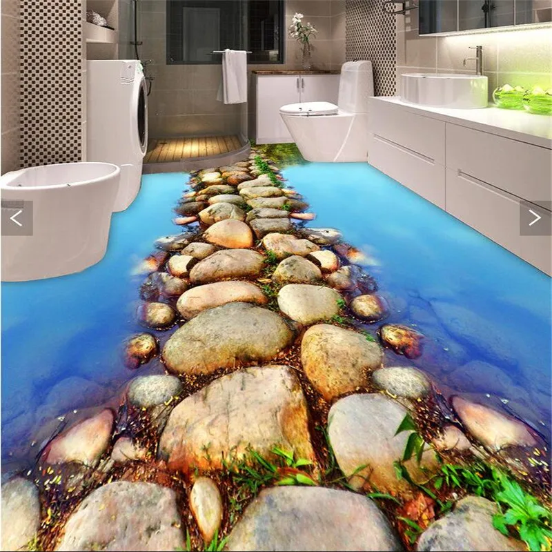Beibehang 3 dобои прозрачный речной камень пол ванной комнаты Mural-3d ПВХ обои