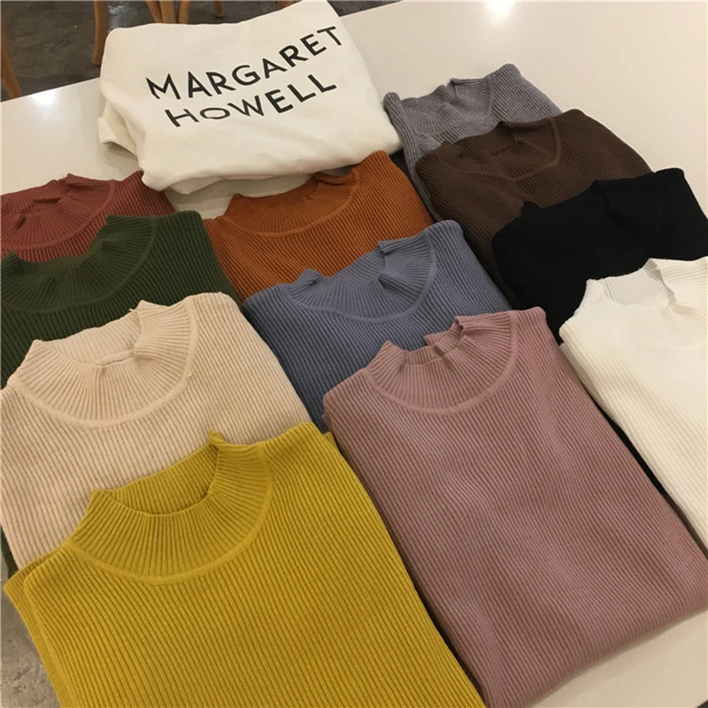 Autumn Winter Women Pullovers Sweater Knitted Elasticity Casual Jumper Fashion Slim Turtleneck Warm Female Sweaters | Женская одежда