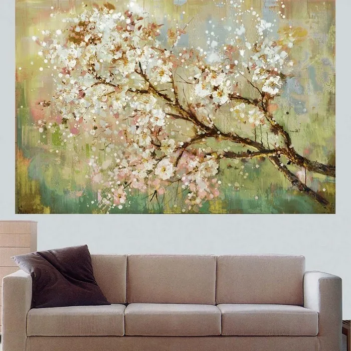 Modern Abstract Wall Painting for Office Home Decoration White Flower Oil Paintings on Canvas Hand Painted Art Picture | Дом и сад