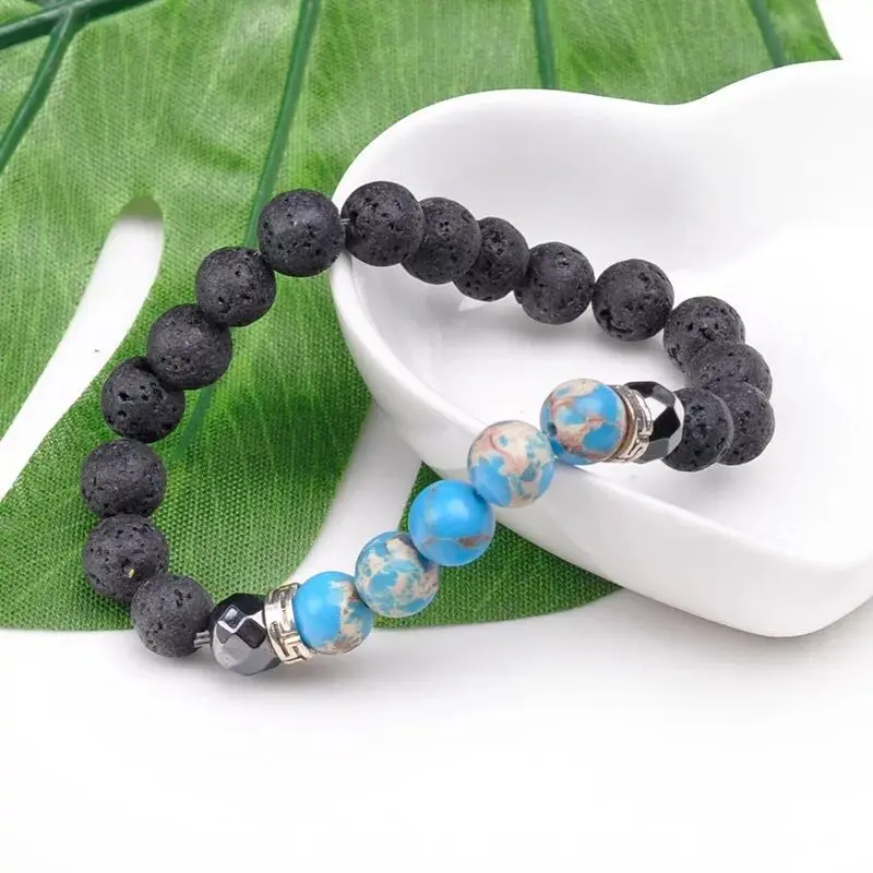 Дропшиппинг очаровательный черный браслет из натурального лавового камня для