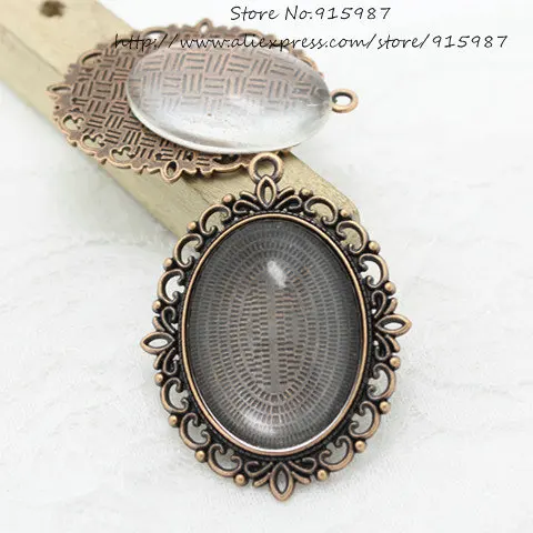 

3set Antique Copper Metal Alloy Cameo Filigree 47*60mm(Fit 30*40mm) Oval Cabochon Pendant Setting+Clear Glass Cabochons 6D1057