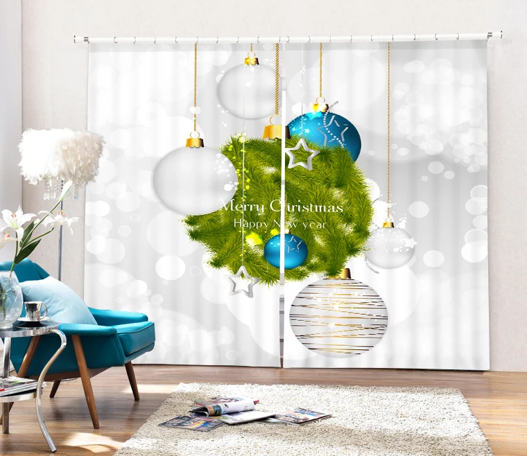 Роскошные рождественские декоративные 3D затемняющие шторы синего цвета для
