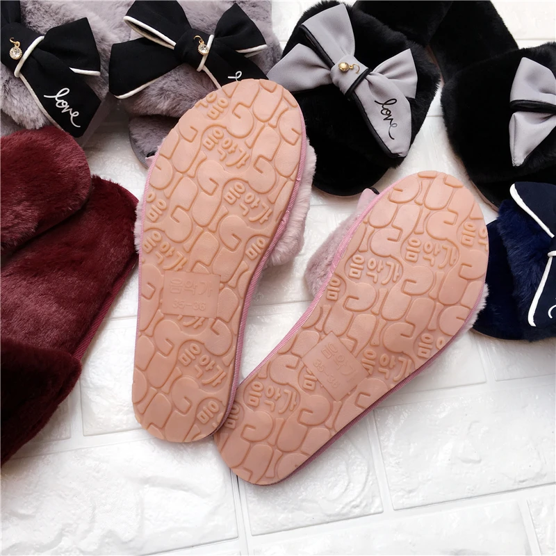 Sandalias rasteiras femininas/ г. женская обувь со стразами и бантом-бабочкой, домашние тапочки без задника, меховые шлепанцы, zapatos mujer, черный terlik