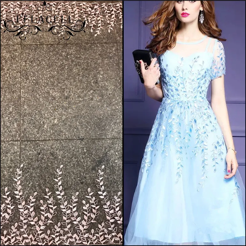 FFLACELL 1 ярд Новая мода Лист Тюль Кружева Ткань Горячая Распродажа сетка вышивка