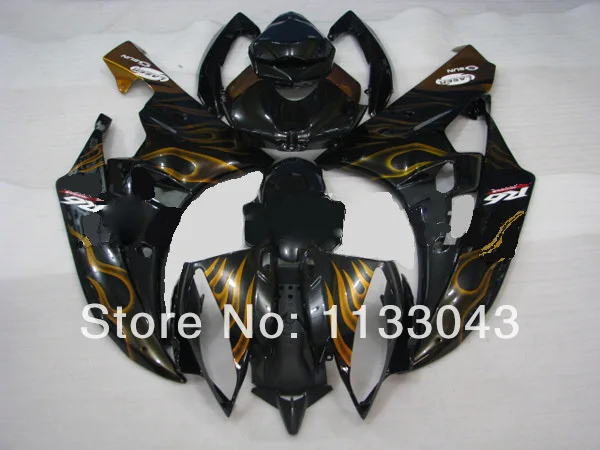 

Hi-quality fairing kit for Yamaha YZF-R6 06-07 YZF R6 06 07 #001c YZF 600 R6 2006 2007 gold flame black fairing parts +7gifts