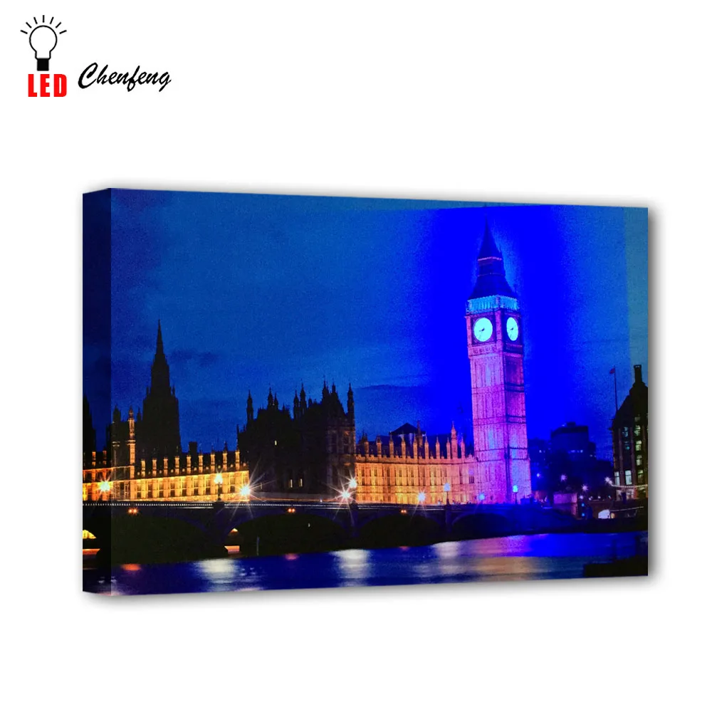 Мигающий светодиодный холст печать BigBen лондонская ночь Настенная картина дистанционное управление с подсветкой живопись освещенные декоративные Детские подарок