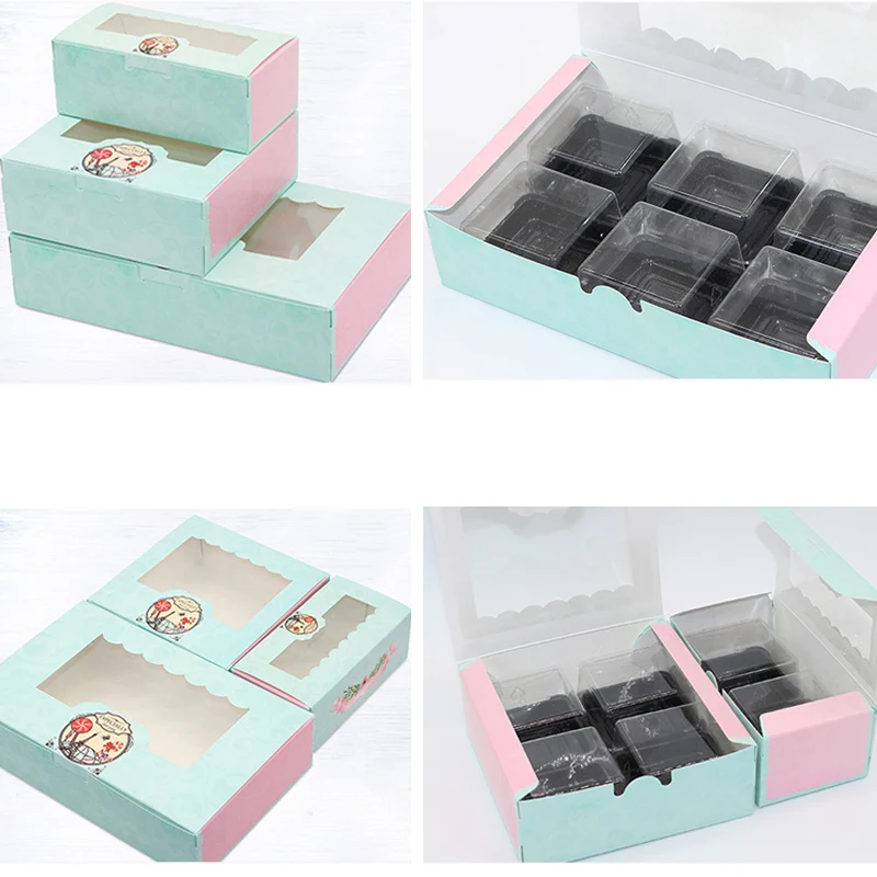 

10pcs Paper Gift Box With Window Wedding Party Iron Tower Kraft Paper Cake Box Food Packaging Candy Cookies Cupcake Egg Tart Box