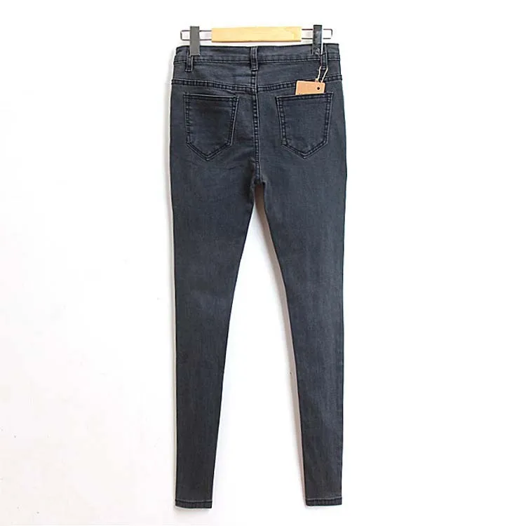 Amazon's new spring and summer European style high-waisted knee hole washed jeans Slim child beggars pants feet tide |