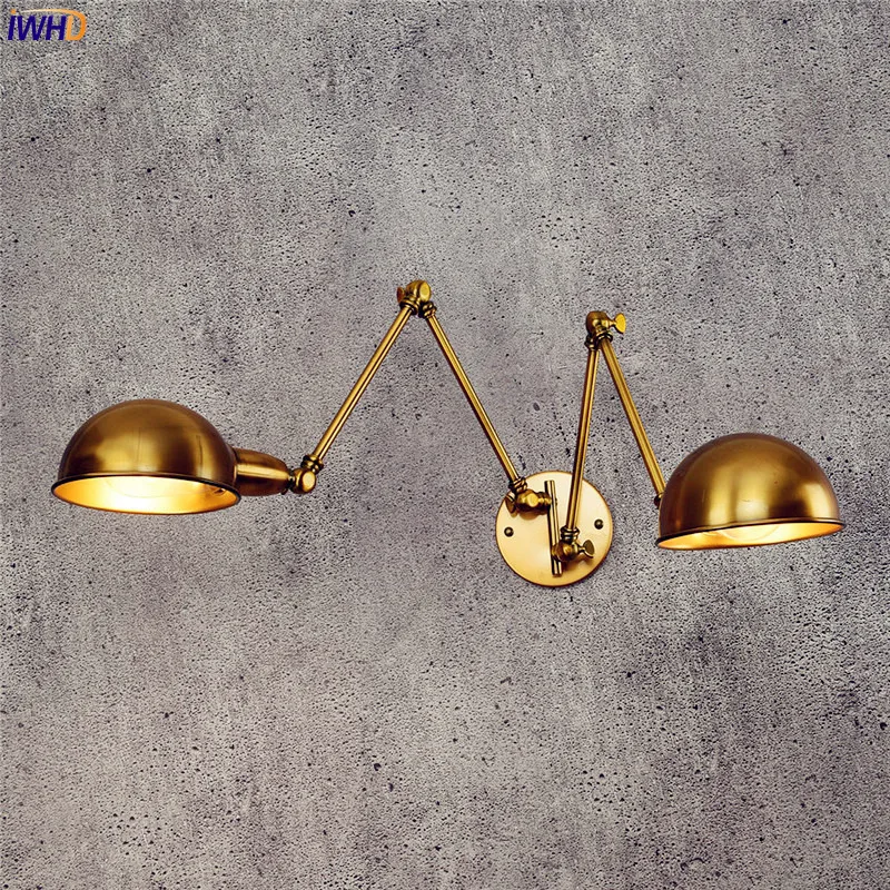 IWHD Copper Loft Industrial Wall Light Fixtures Wandlampen Swing long Arm Wall Lamp Vintage Retro Edison Sconce Lampara Pared