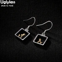 uglyless simple hollow square earrings for women handmade sprout fine jewelry real solid 925 sterling silver geometric earrings