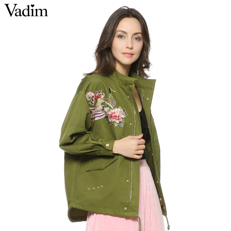 Женская куртка бомбер Vadim Повседневная Свободная с цветочной вышивкой и
