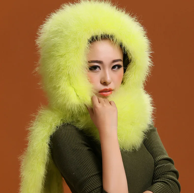 Real ostrich fur cap New Style large fashion warm hat winter one piece white women muffler black white yellow blueH424