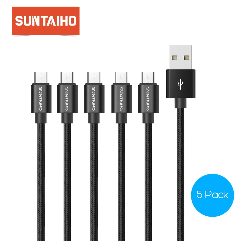 Suntaiho 5 шт нейлоновый металлический микро USB кабель быстрое зарядное устройство