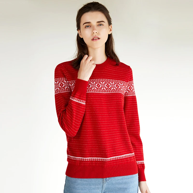 

ZHILI 2018 New Autumn Winter O-Neck Christmas Red Warm Cashmere Sweater