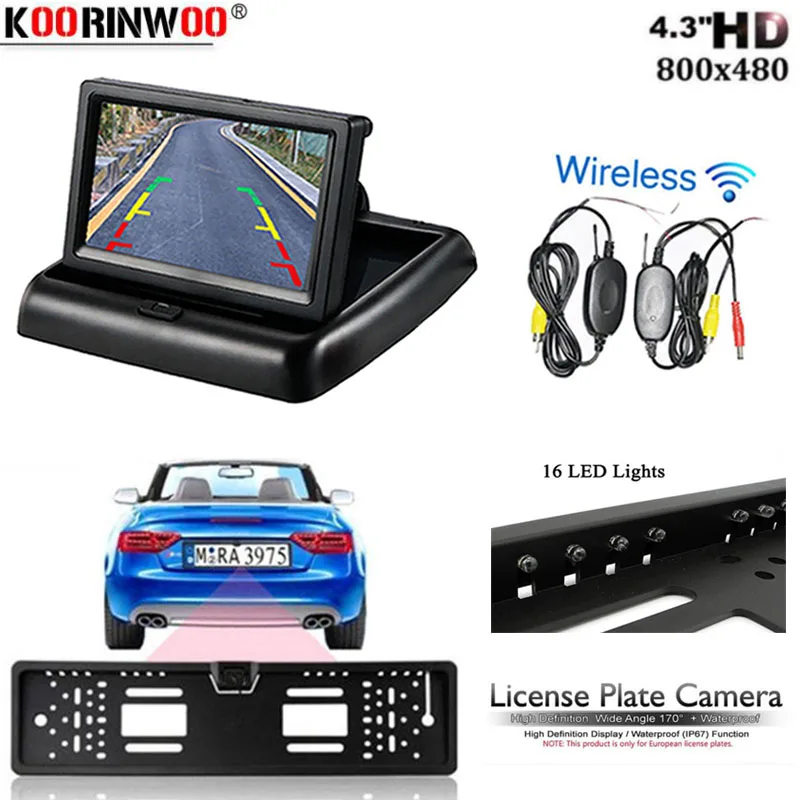Koorinwoo 4 3 &quotTFT ЖК дисплей рамка для парковочного номерного знака ЕС 16 светодиодов