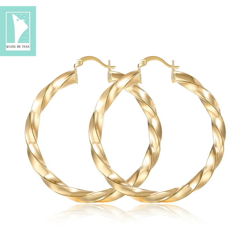 2019 Мода из нержавеющей стали большие твист золотые серьги-кольца для женщин |