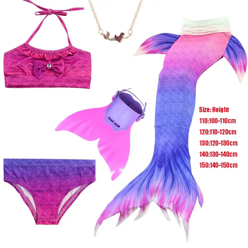 5pcs Mermaid Set 4 Купальные костюмы русалки для девочек с хвостом, хвост русалки, купальник, пышное платье, день рождения, пляж, круиз, отдых - Цвет: 5pcs Mermaid Set 4