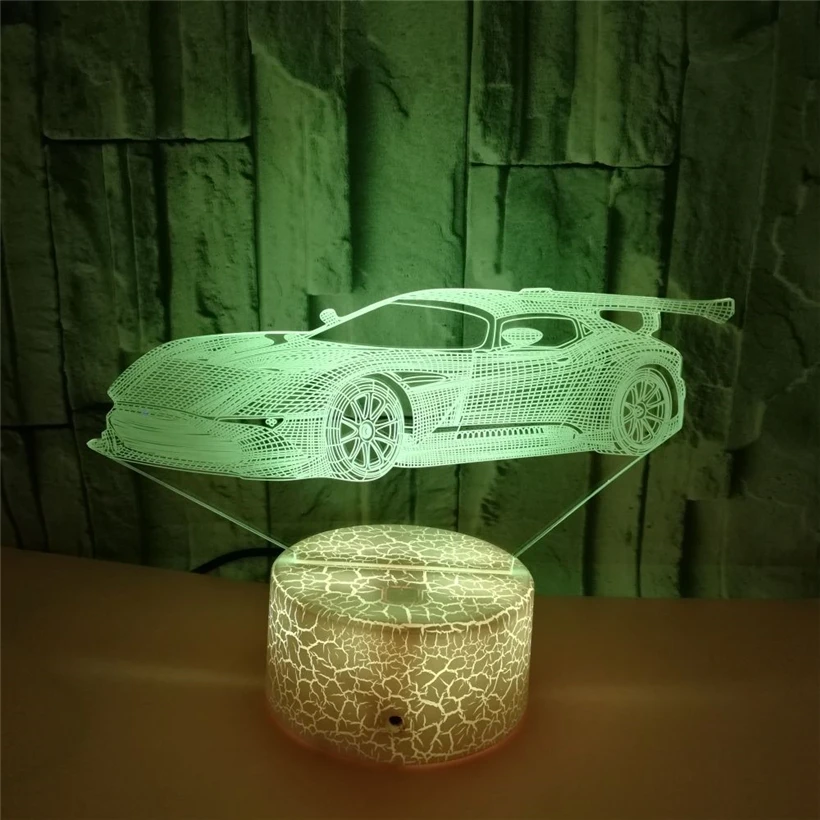 Креативный автомобильный 3D ночной Светильник акриловый 7 цветов сменный