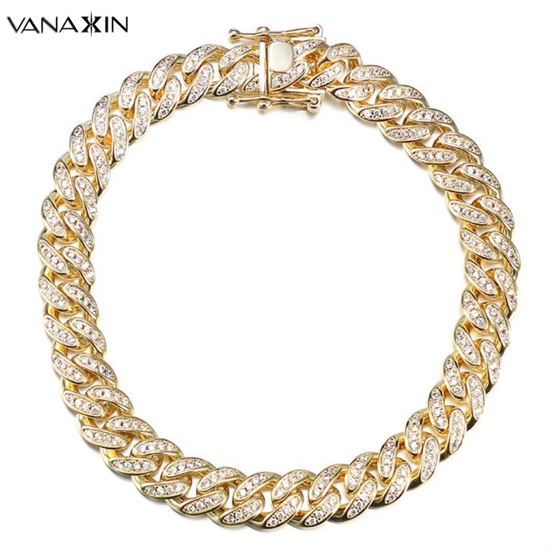 

VANAXIN Bracelets For Men Chain White CZ Inlaid Female Jewelry Zircons Shiny 8 9 10 Inch Bracelet Engagement Jewellery Gift