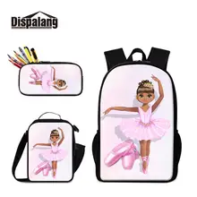 3 in 1 Set Ballet Two Side Printing Backpacks for Girls Cooler Lunch Pouch Bookbag Kid Zipper Pencil Box for Chidlren Mochila