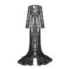 Длинное женское кружевное платье с разрезом спереди, прозрачное вечернее бальное платье, прозрачное Макси-платье для выпускного вечера, размера плюс