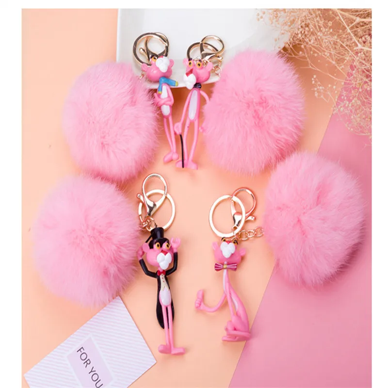 Плюшевый брелок простой пушистый помпон с кулоном настоящий кроличий мех