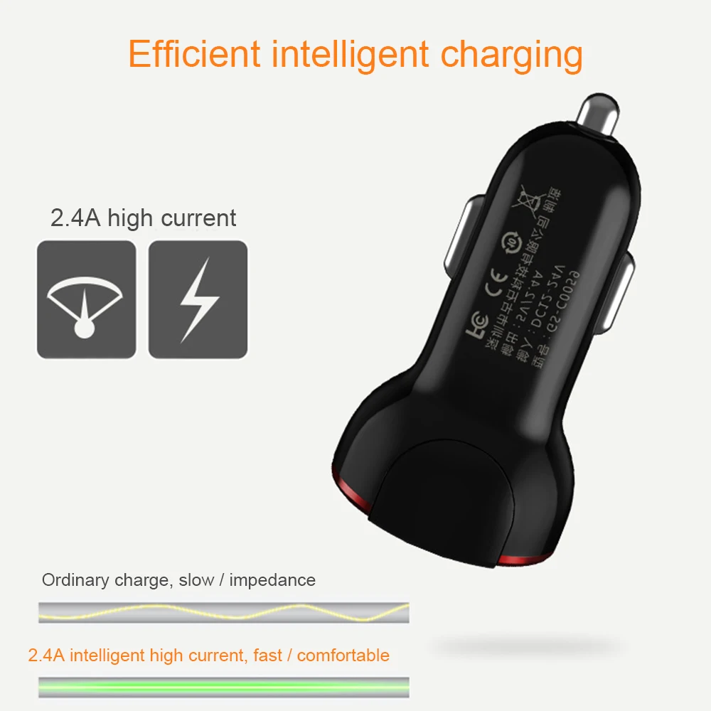 Автомобильное зарядное устройство с двумя портами USB 5В 2.4A быстрое светодиодный