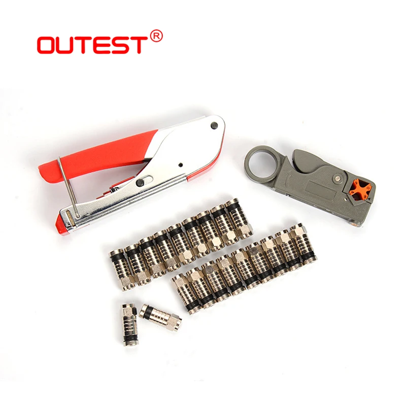 OUTEST RG59/RG6 коаксиальный кабель обжимные плоскогубцы+ резак кабеля коаксиальный+ соединитель для коаксиального кабеля Сетевые Кабельные Инструменты